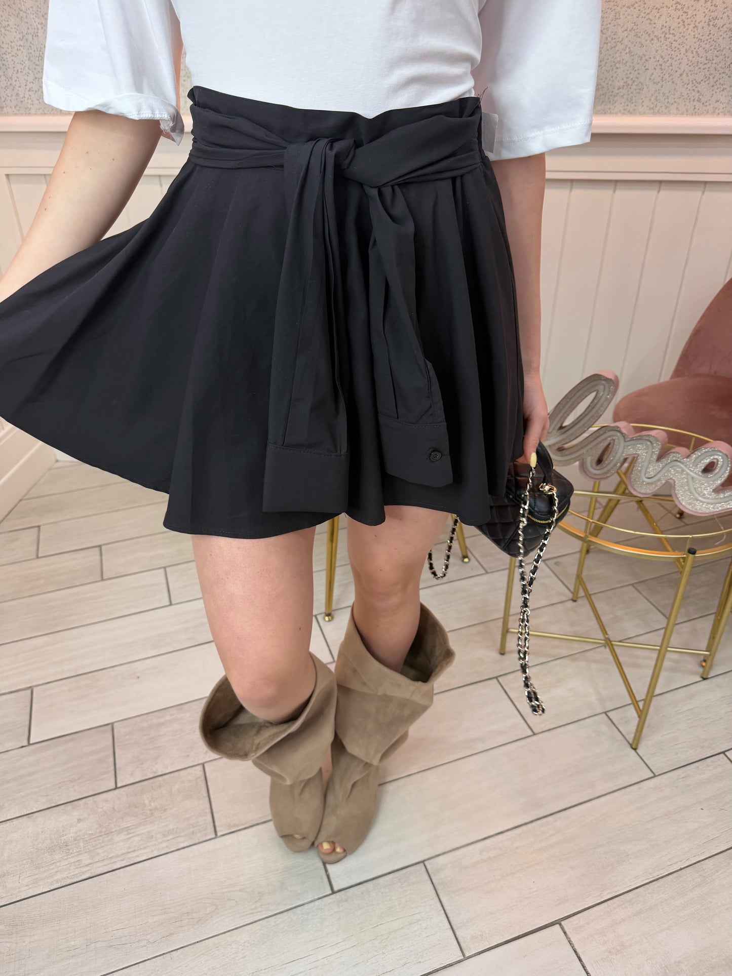 SHORT EFFETTO GONNA CAMICIA BLACK BY JUSTWEST