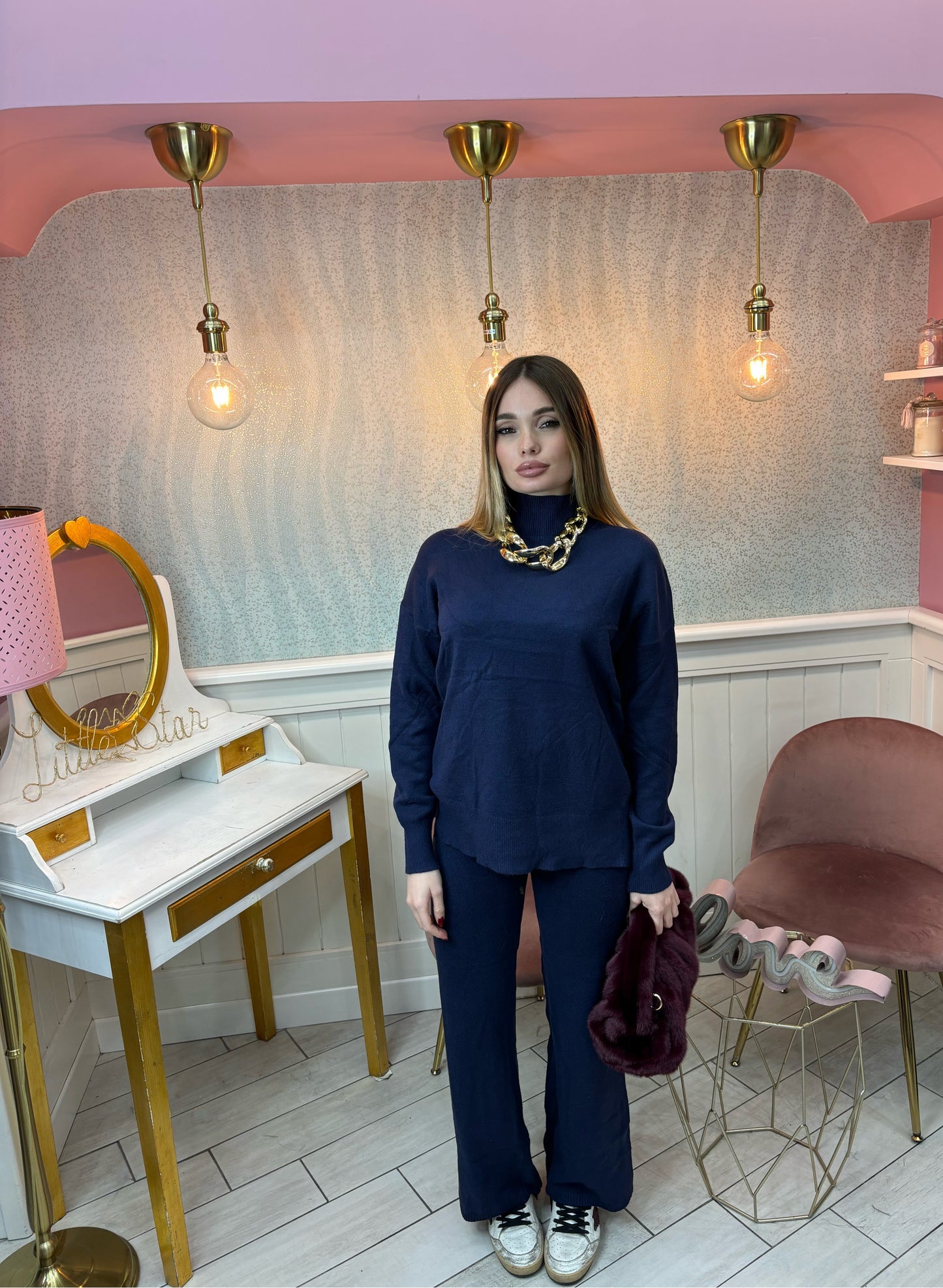 COORDINATO IN LANA BLU