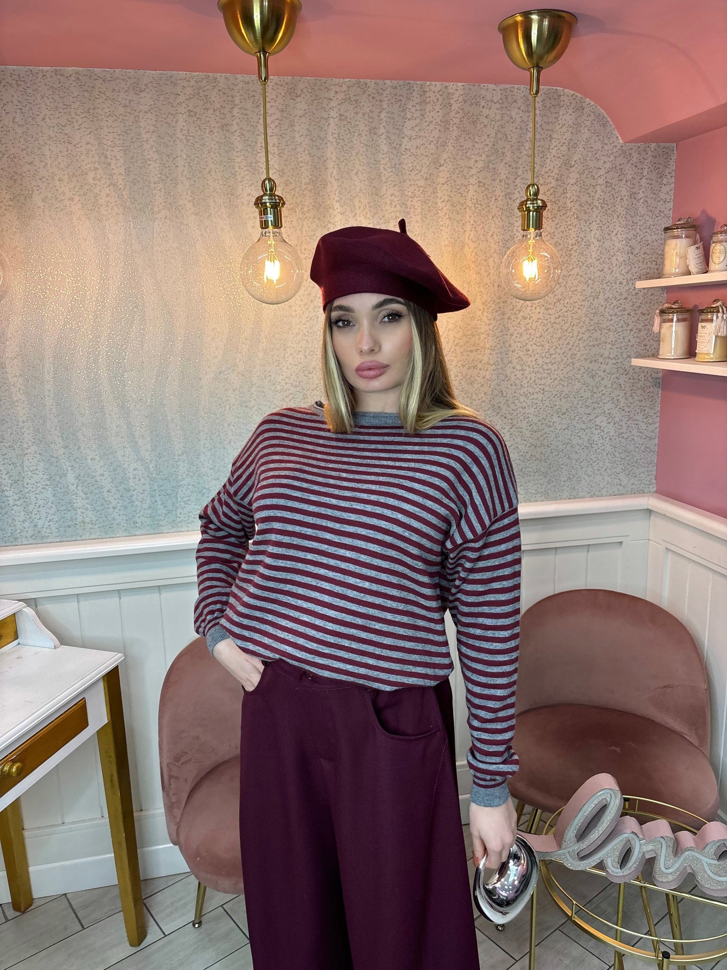 PULL AUNDREY( grigio & Bordeaux)