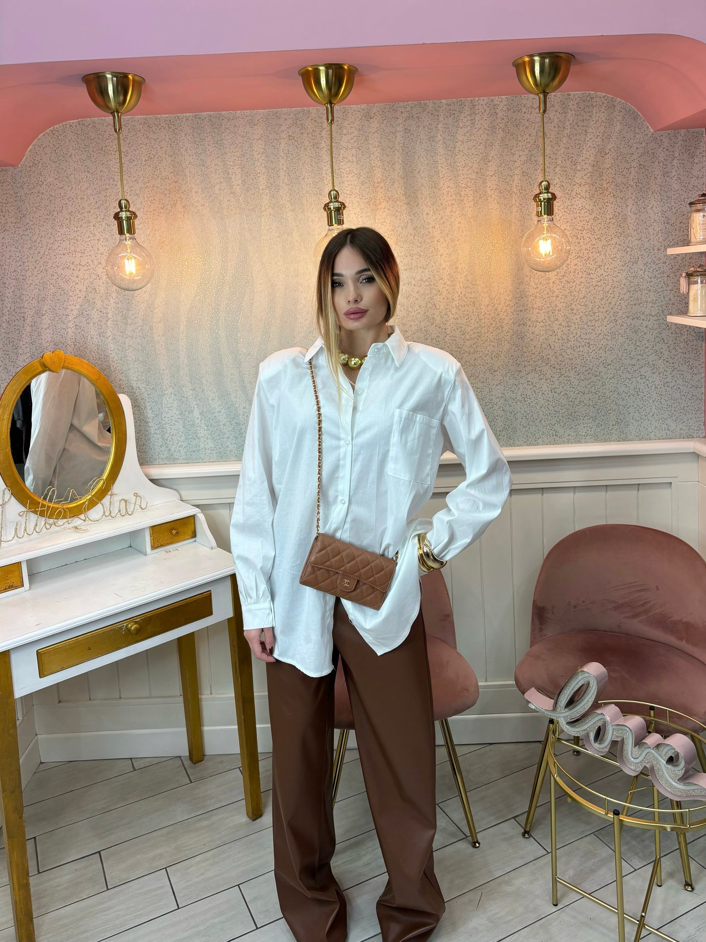 CAMICIA OVER BIANCA CON SPALLINE