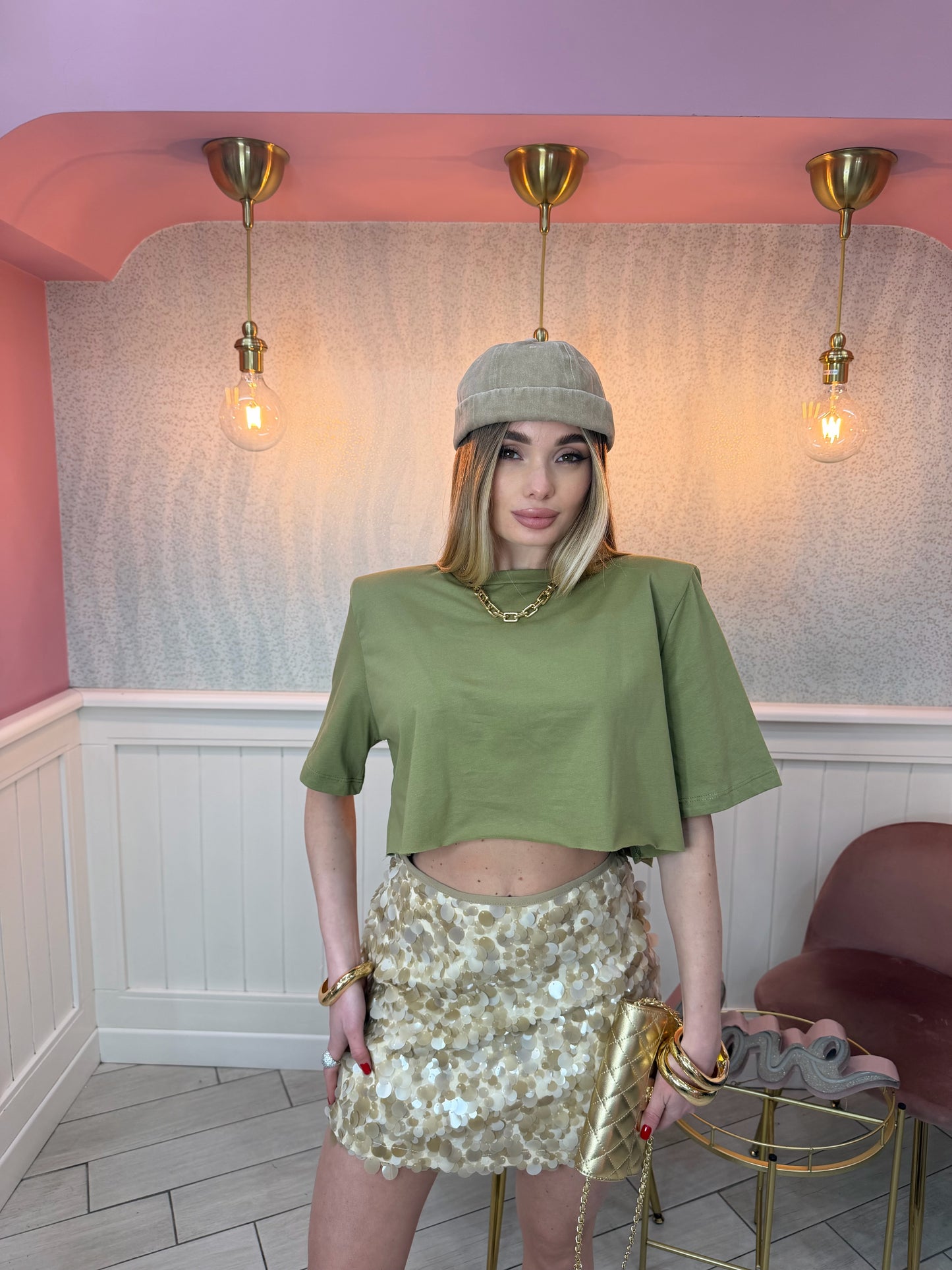 T-SHIRT CROP CON SPALLINE JUSTWEST VERDE