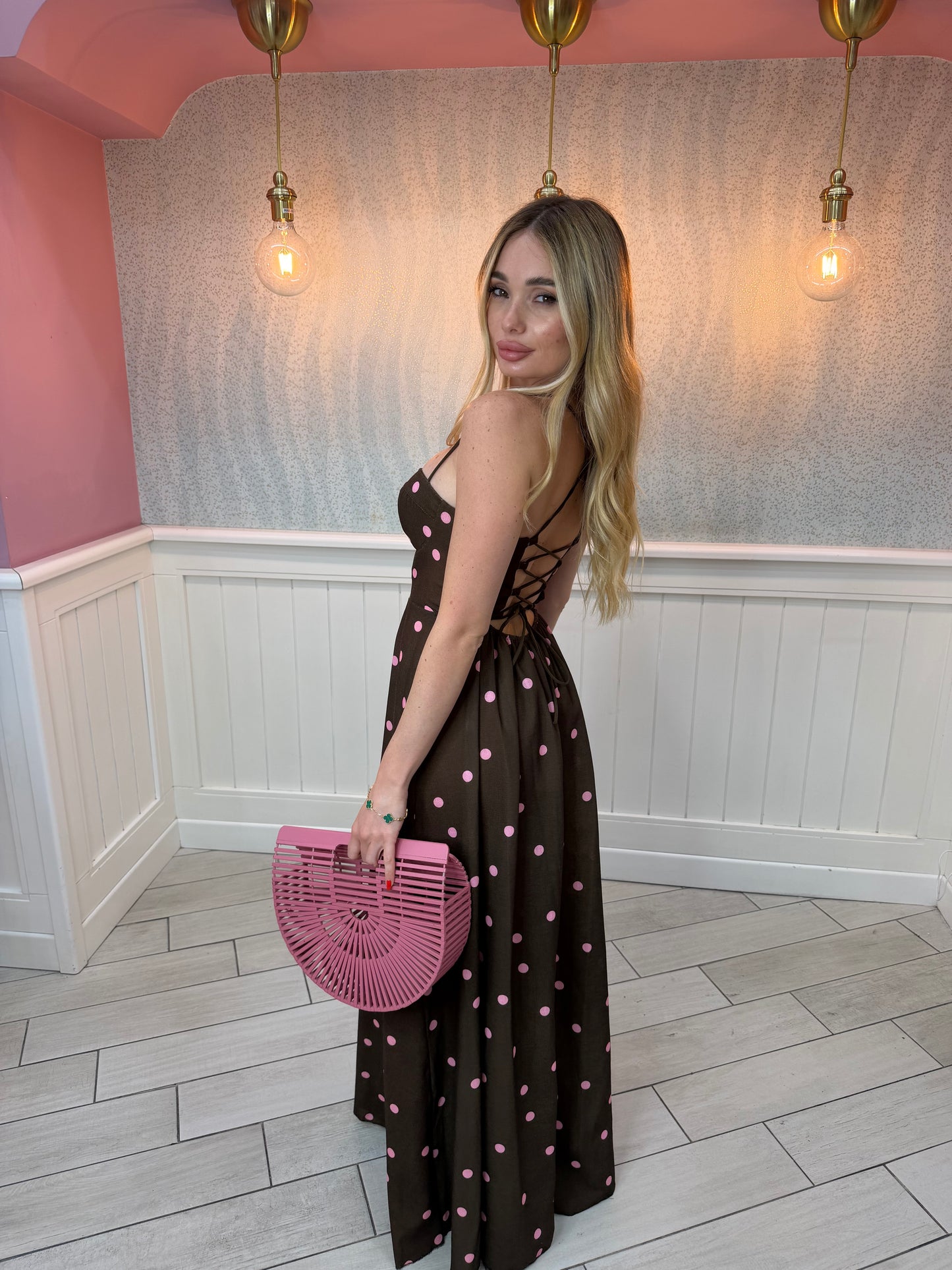 ABITO CAPRI POIS MARRONE ROSA