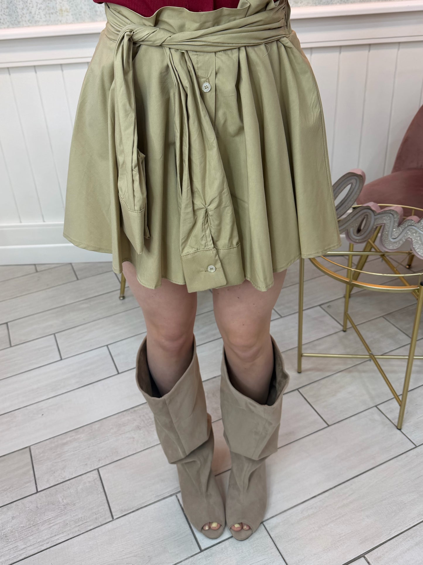 SHORT EFFETTO GONNA CAMICIA CAMMEL BY JUSTWEST