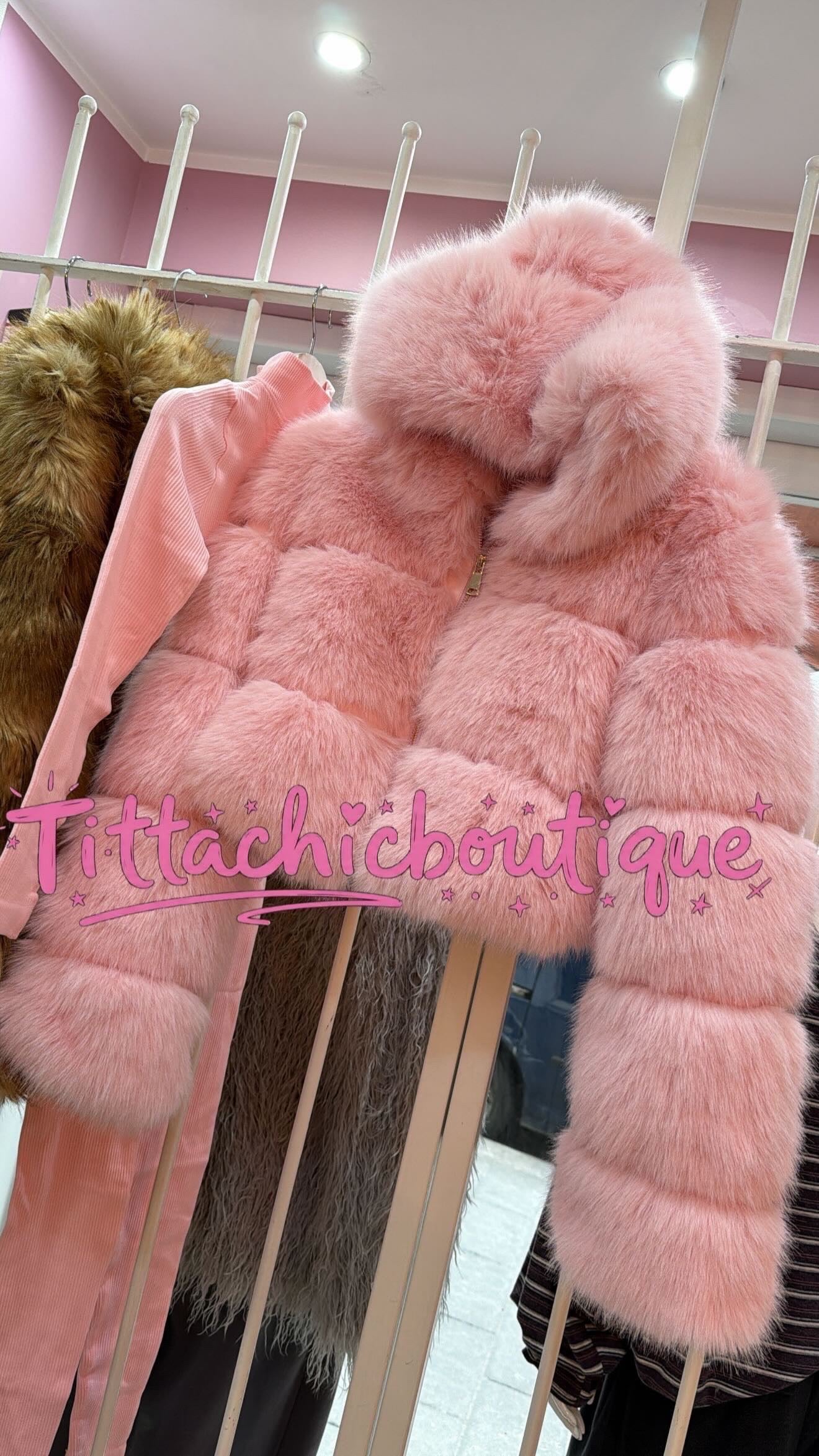 PELLICCIA VOLPE CROP ROSA