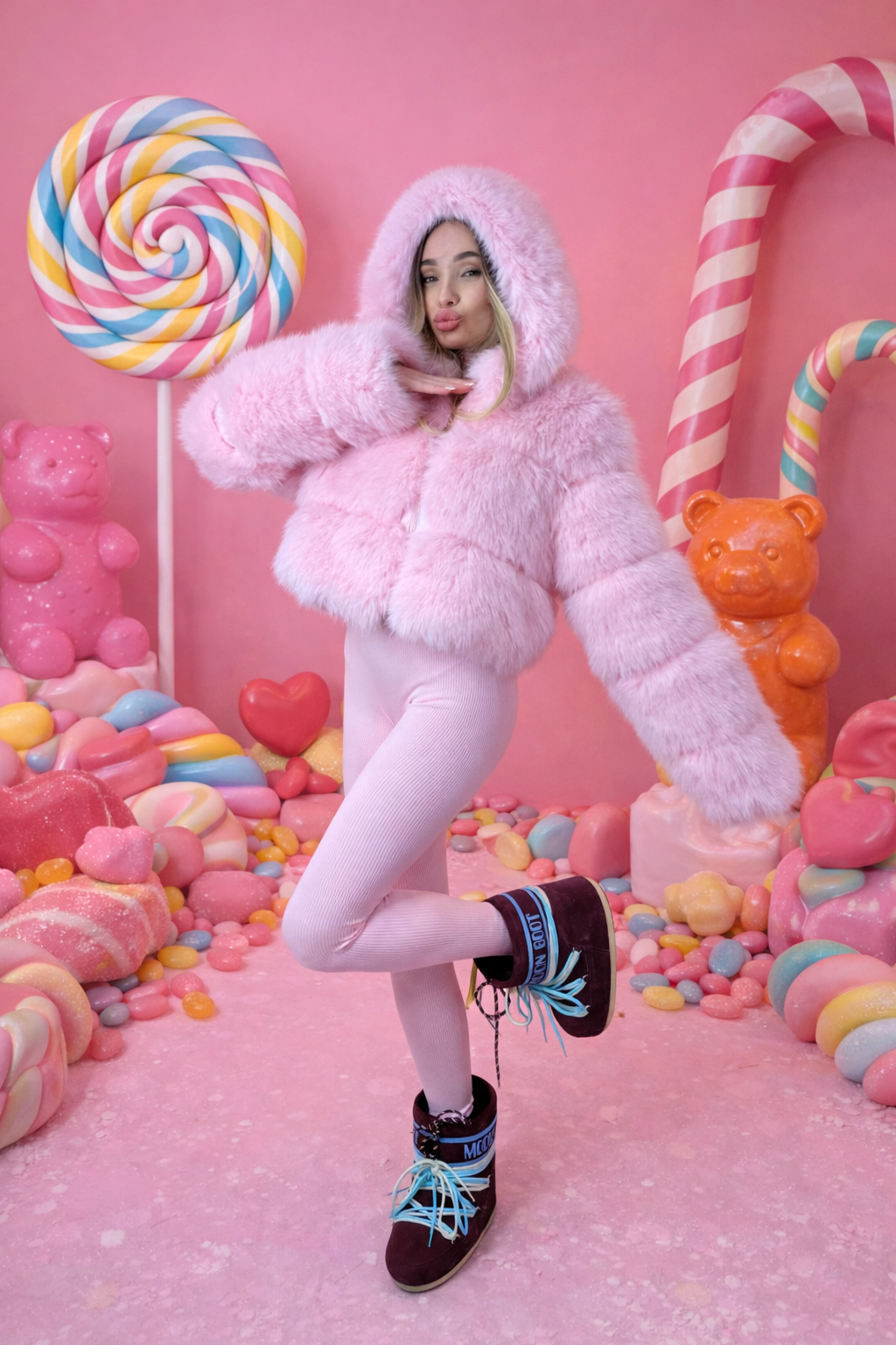 PELLICCIA VOLPE CROP ROSA