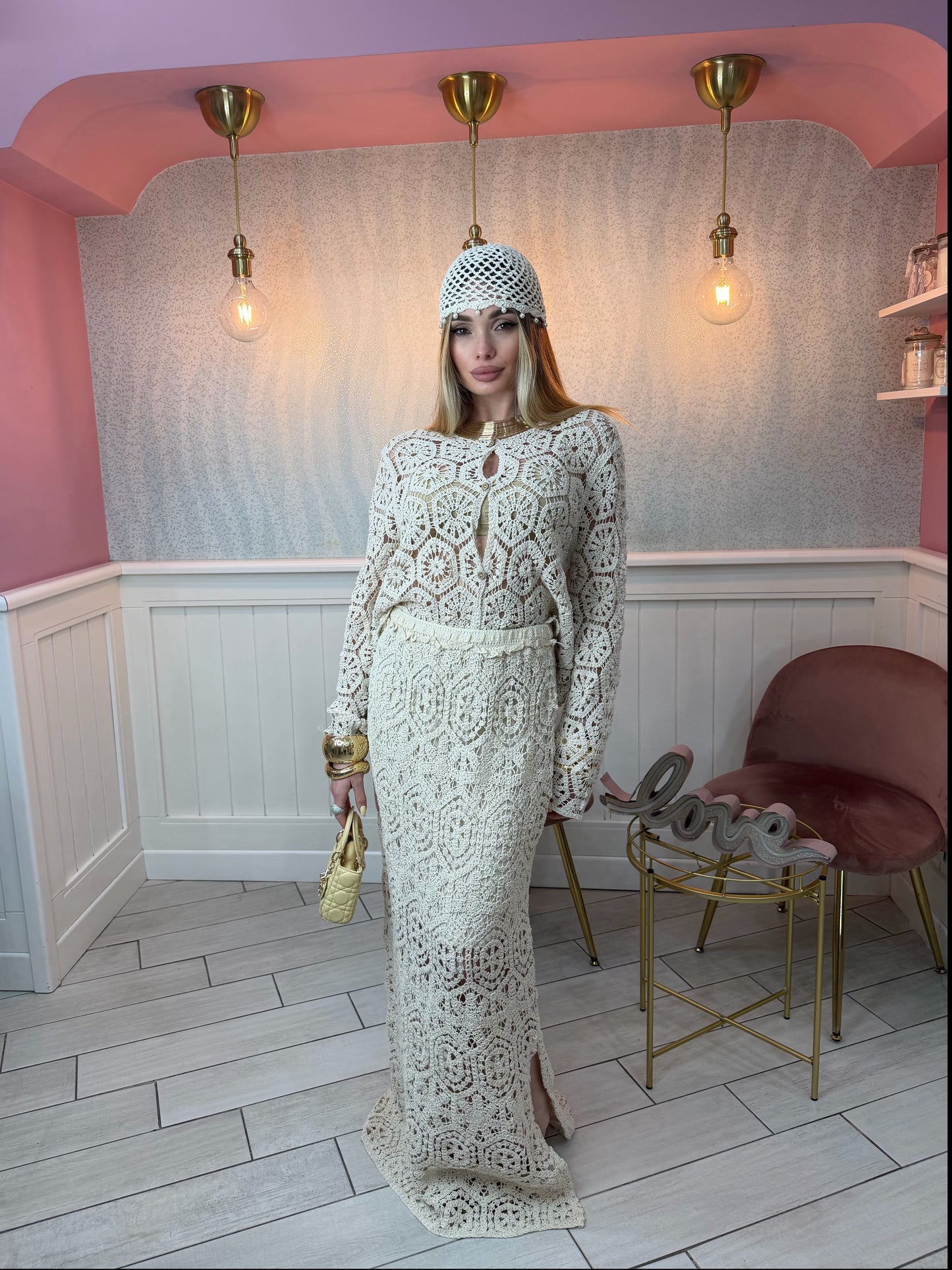 COORDSET CROCHET BEIGE