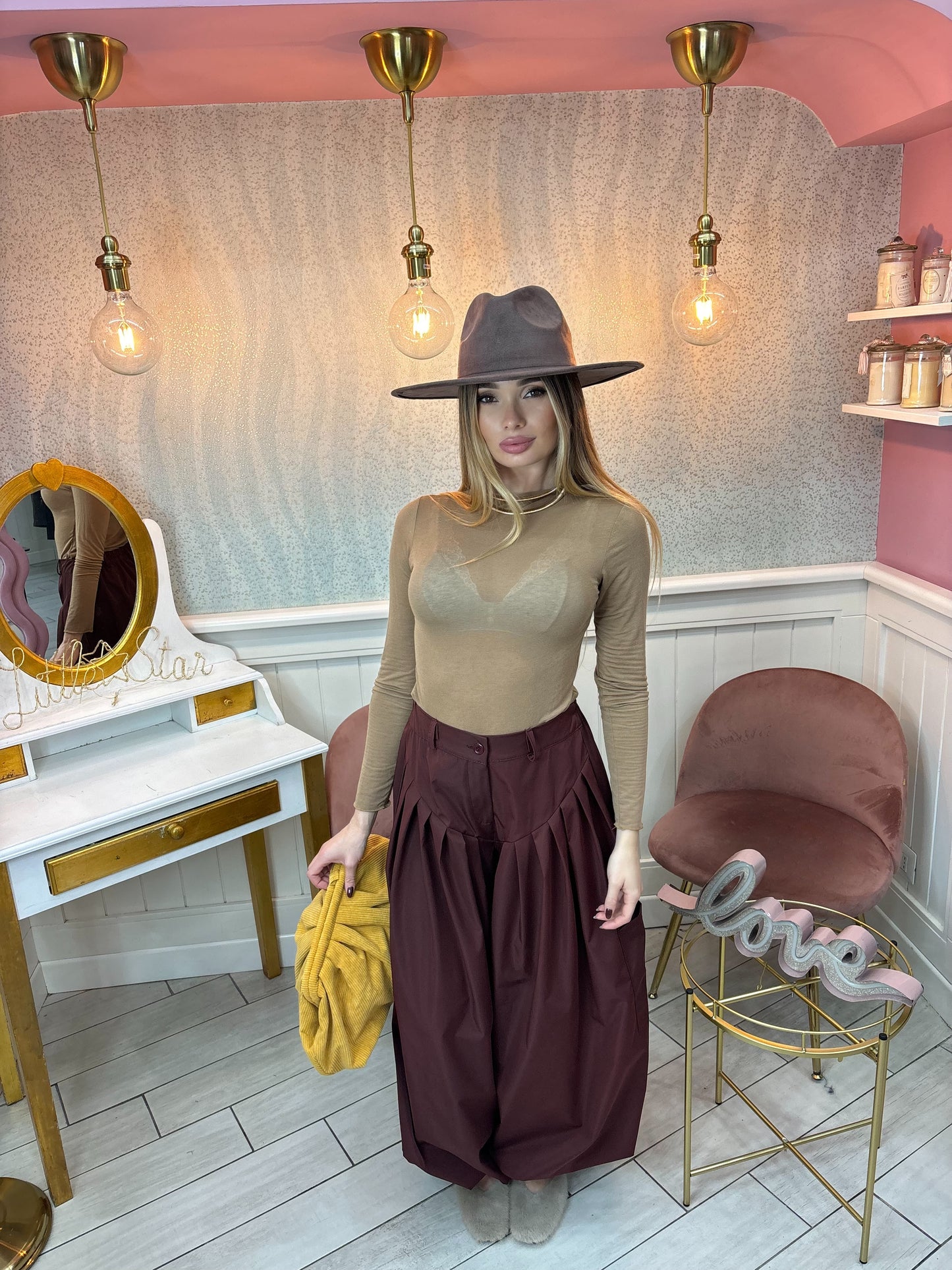 Maglia semitrasparente cammel