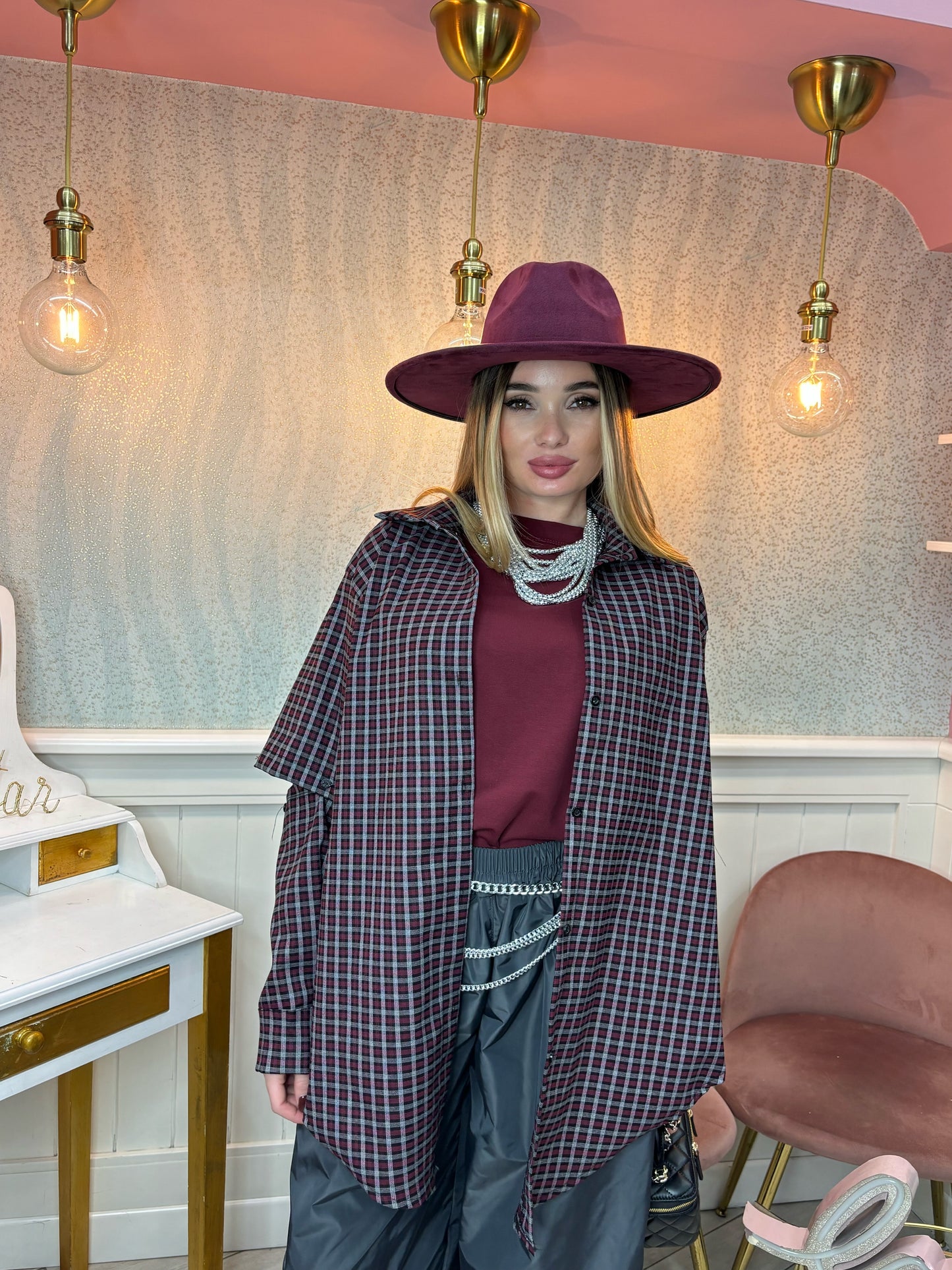 CAMICIA QUADRI BORDEAUX