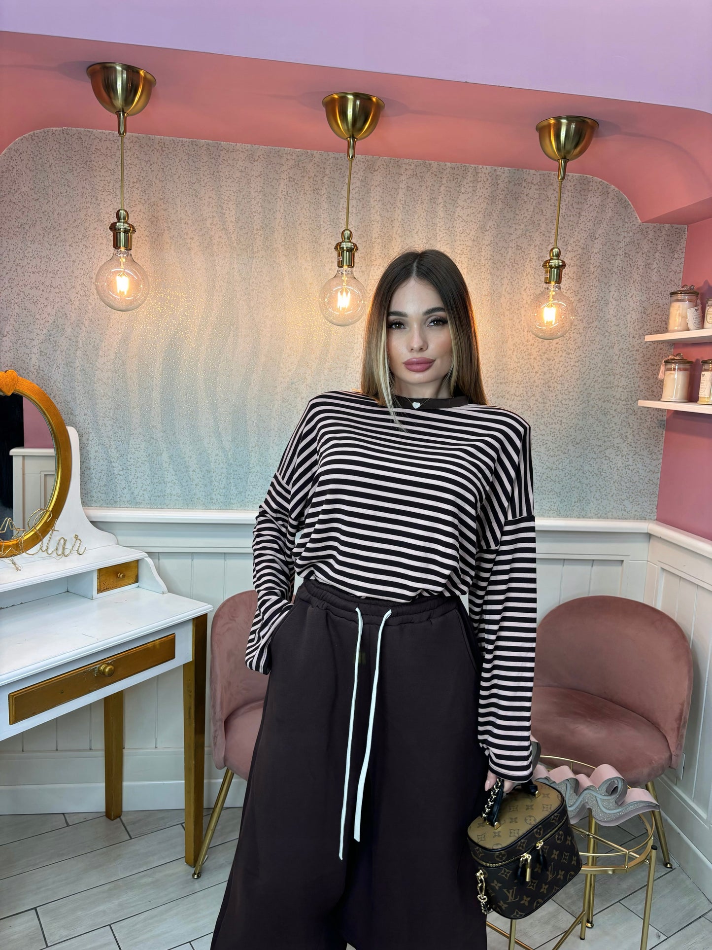 MAGLIA STRIPES (marrone&rosa)