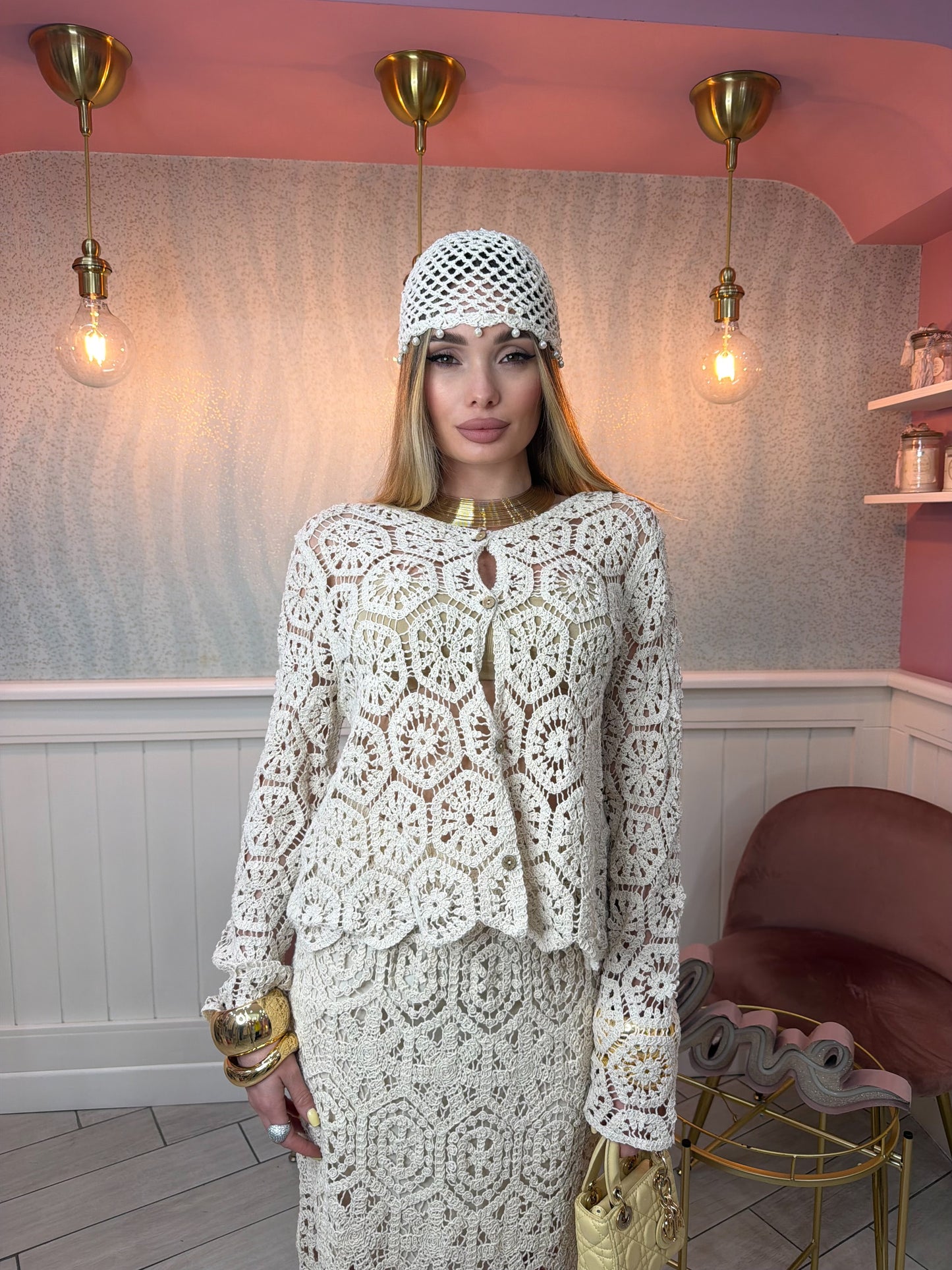 COORDSET CROCHET BEIGE