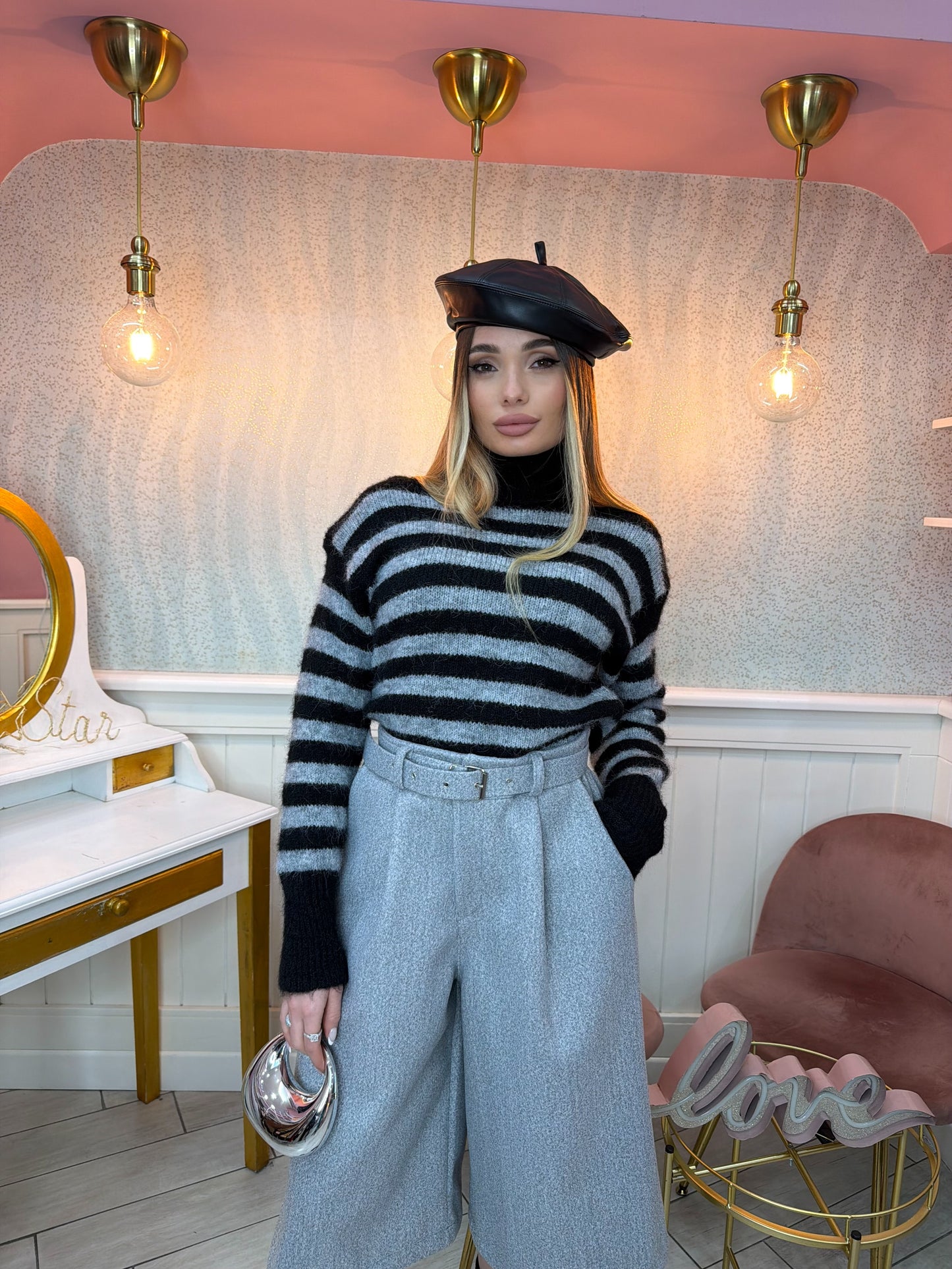 PULL RIGHE NERO GRIGIO
