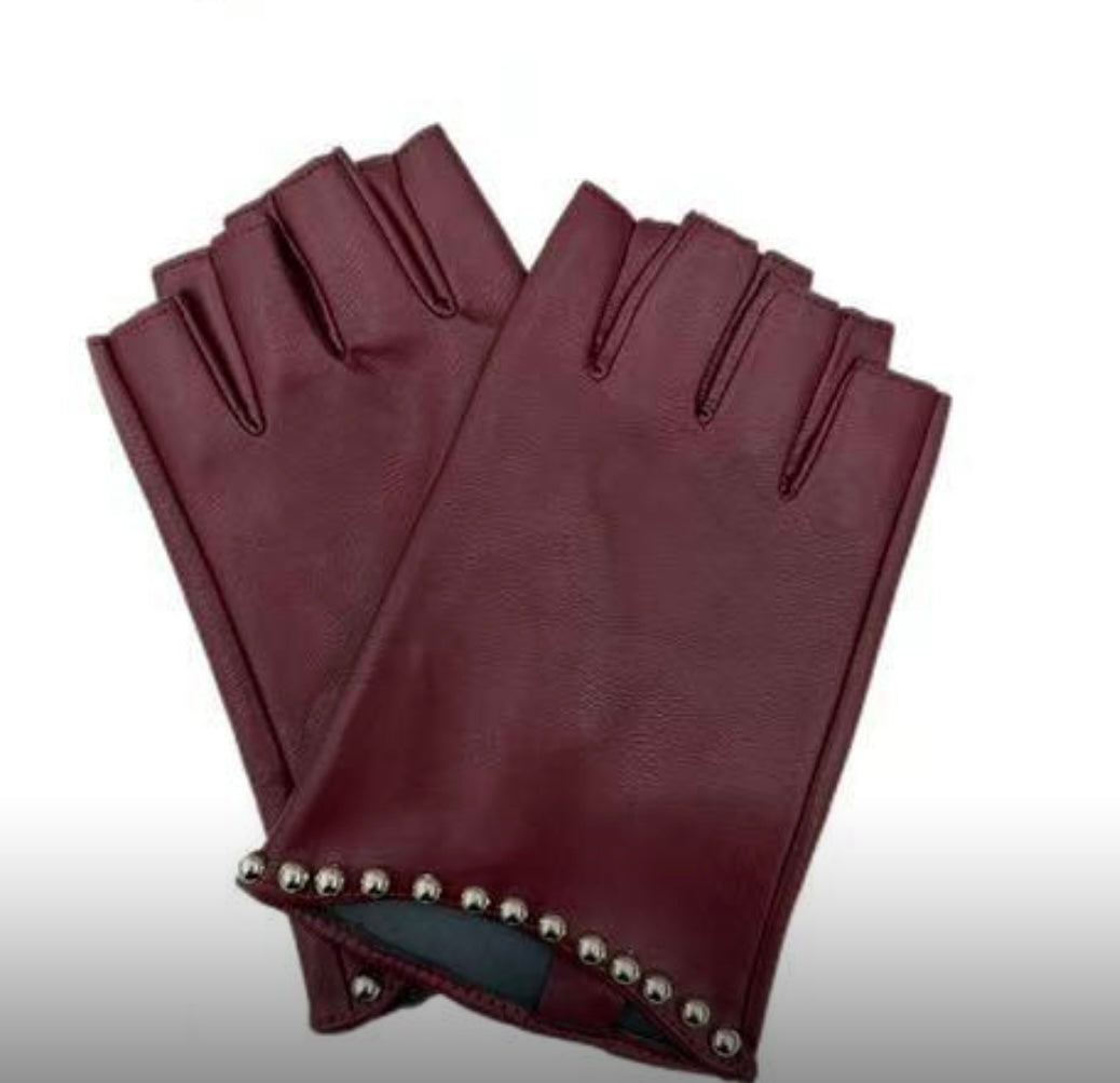 Guanto borchie bordeaux