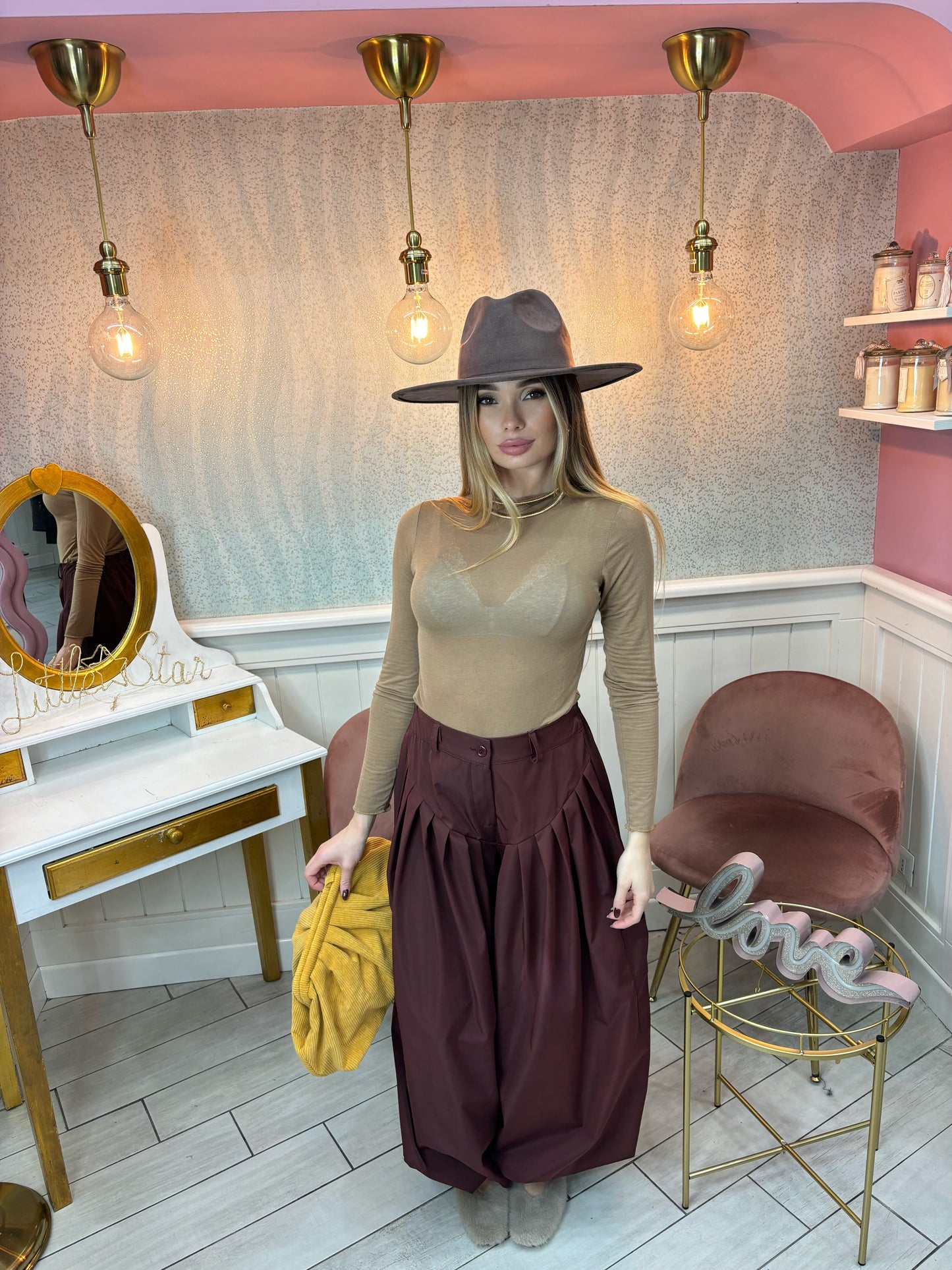 Maglia semitrasparente cammel