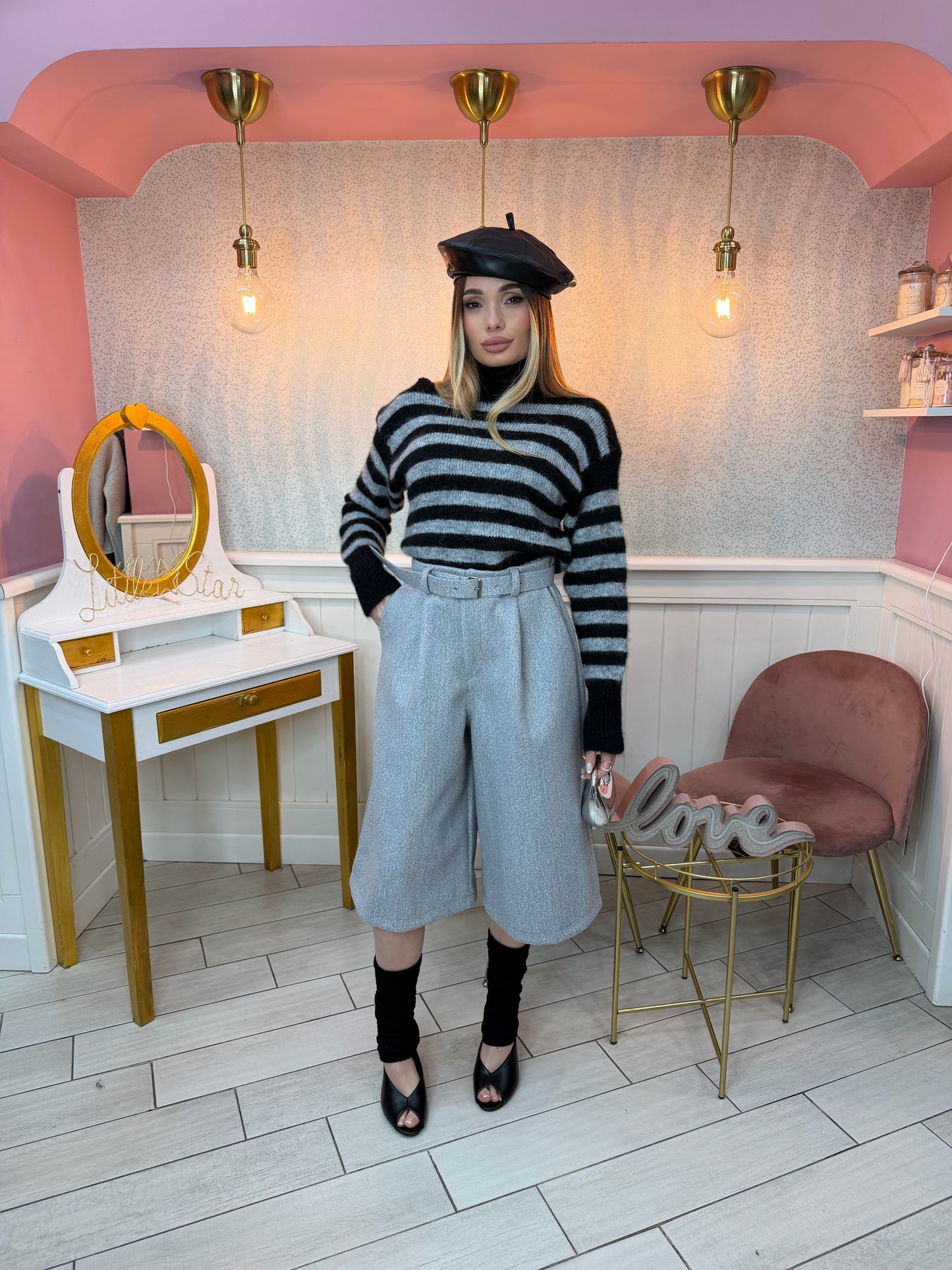 PULL RIGHE NERO GRIGIO