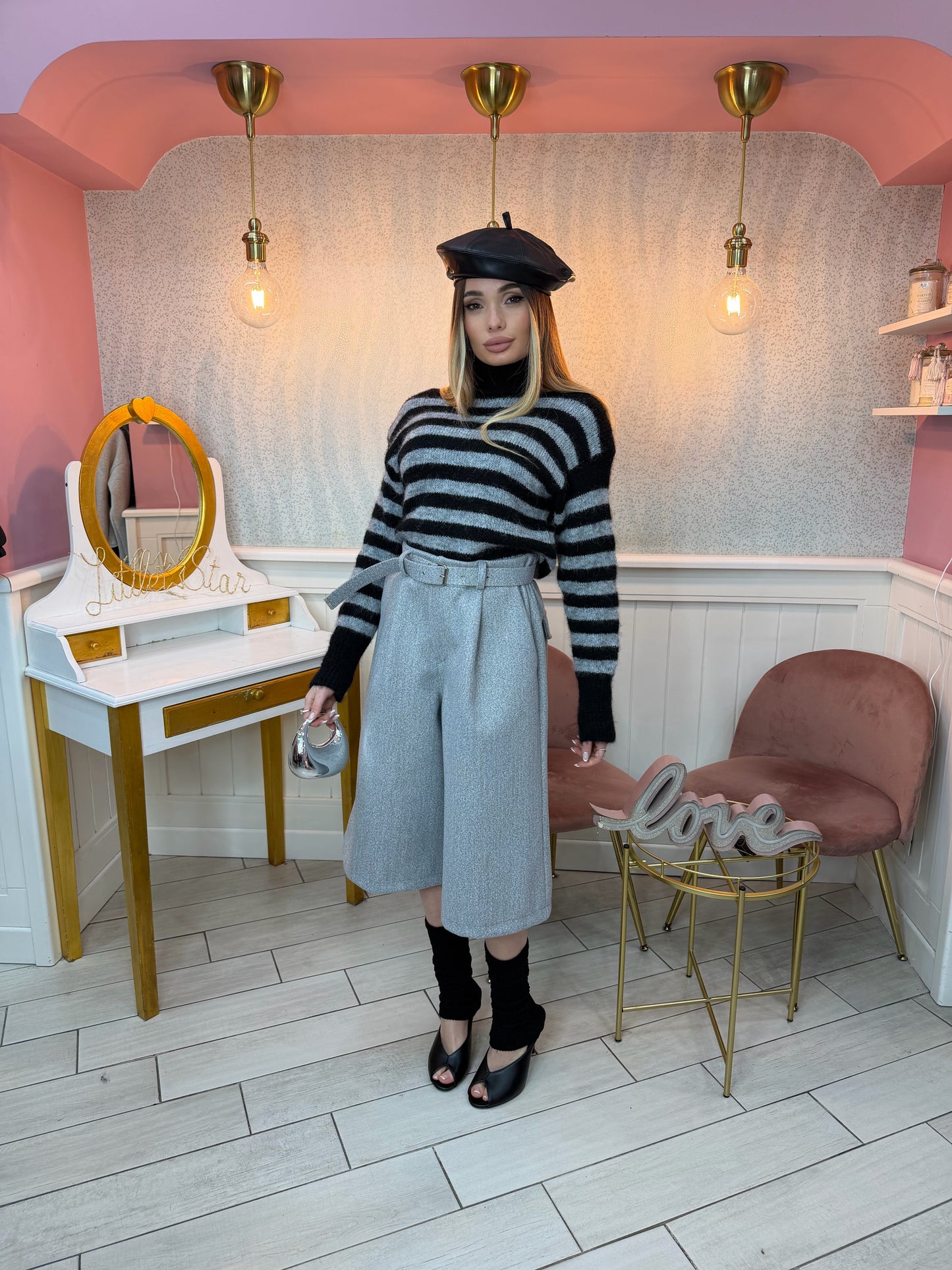 PULL RIGHE NERO GRIGIO